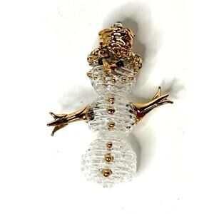 Spun Glass Snowman Ornament Gold Clear 4 inch